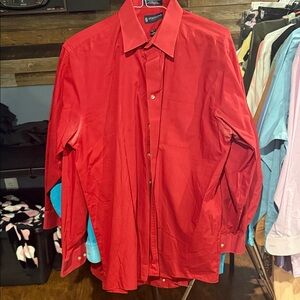 Stafford Red Long-Sleeve Button-Up Shirt 17-17.5 34/35